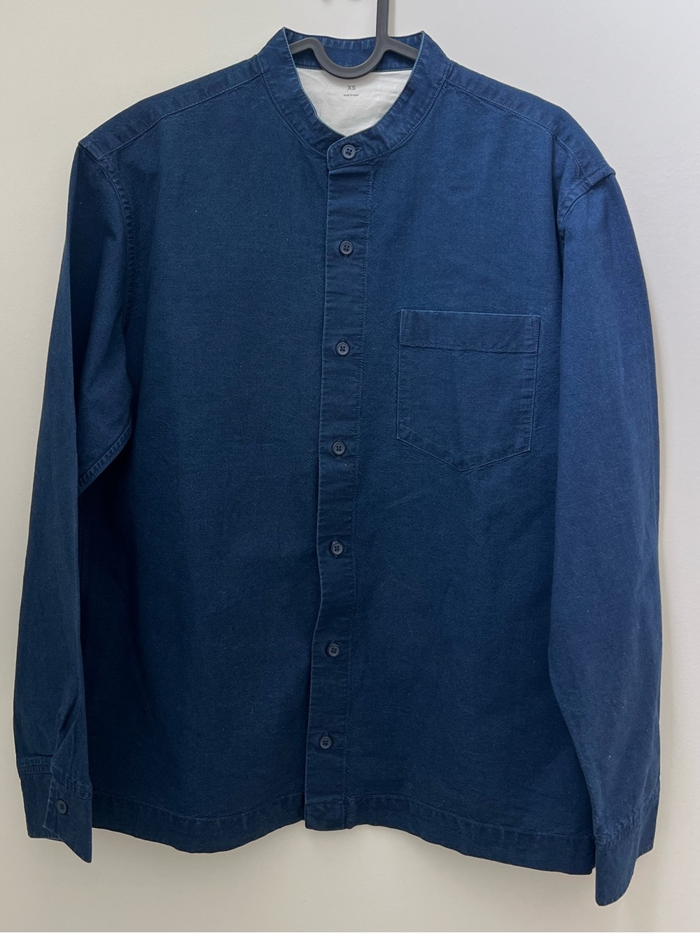 Muji Navy Blue Band Collar Button-Down Shirt